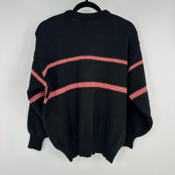 Vintage 80s Demetre Mens M Ski Sweater Wool Black Red Diamond Retro Preppy - Picture 2 of 12